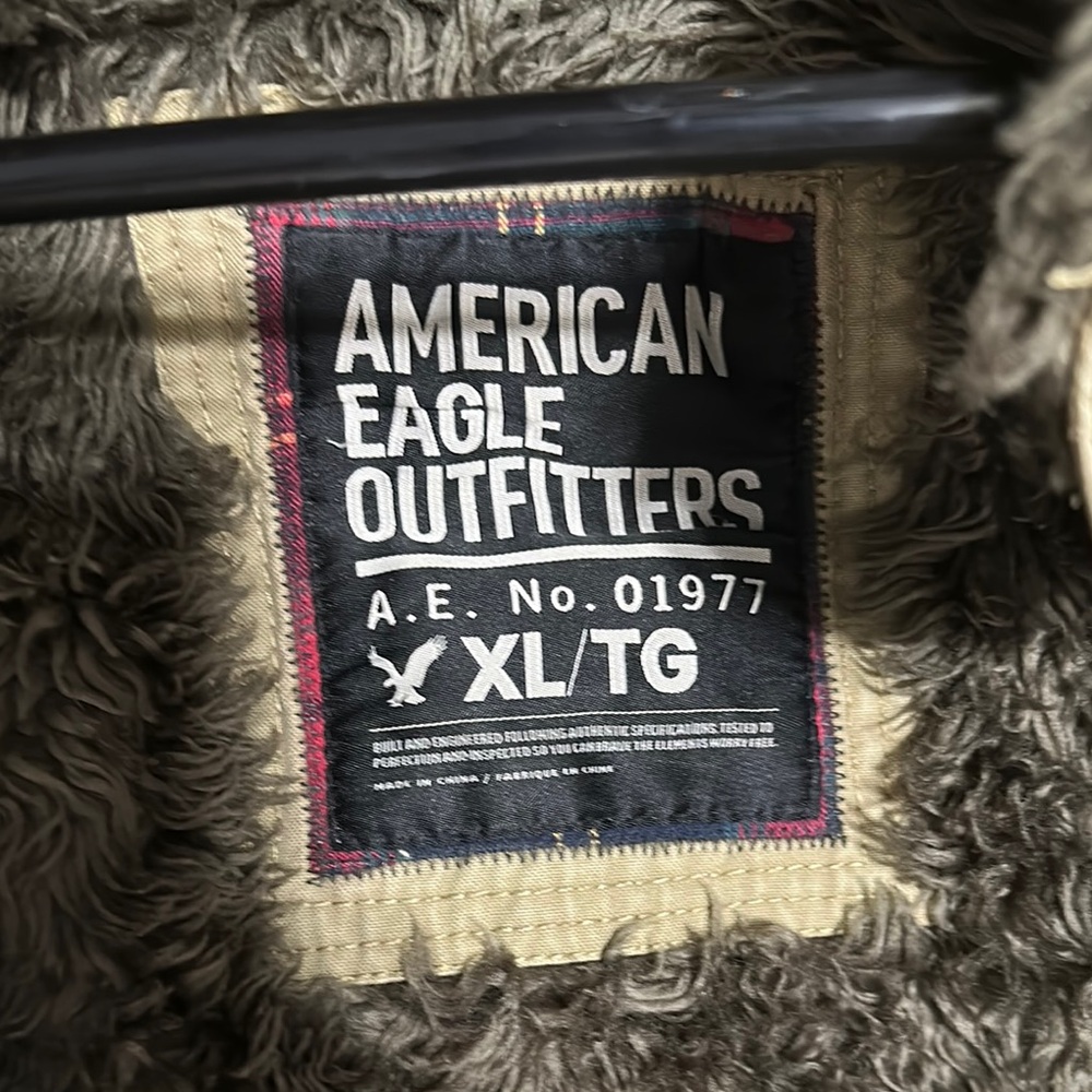 American Eagle Outfitters Men's Tan Jacket with Faux Fur Lining - Picture 2 of 3